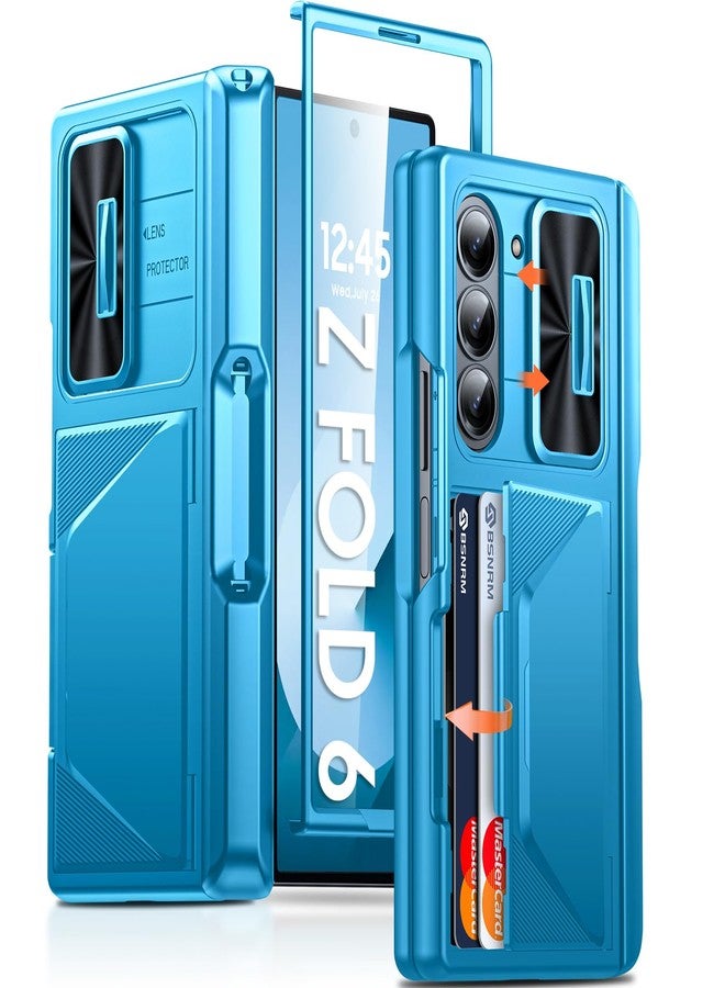 BSNRM for Samsung Galaxy Z Fold 6 Case with Card Holder RFID Blocking & S Pen Holder& Slide Camera Cover& Hinge Protection& Full-Body Rugged Shockproof Wallet Case for Galaxy Z fold 6,Lake Blue - Image 1
